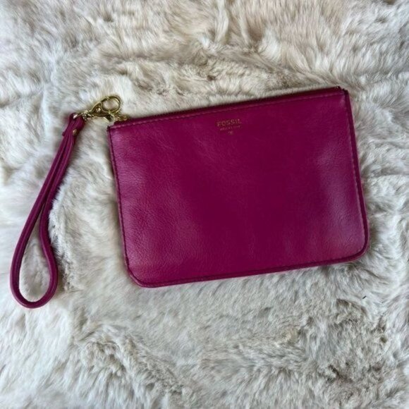 Fossil Large Zip Close Fuchsia Leather Wristlet Women's Pink One Size - Picture 1 of 6